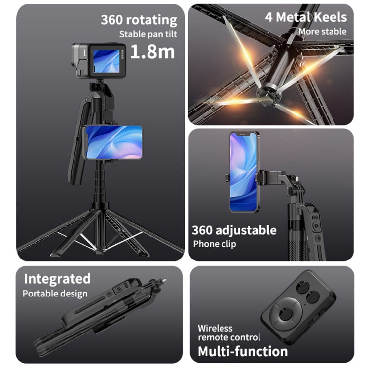 1.8m Smart Face Tracking Selfie Stick 4-axis Anti-shake Tripod with Remote Control Without Fill Light - Selfie Sticks by buy2fix | Online Shopping UK | buy2fix