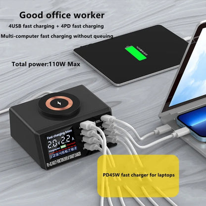 X9M 9-in-1 110W USB+PD Smart Multi-ports QI Magnetic Wireless Charger, Spec: Black EU Plug - Multifunction Charger by buy2fix | Online Shopping UK | buy2fix