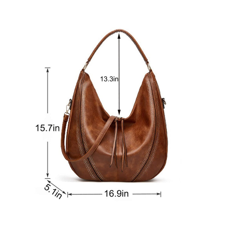 Women Large Capacity Tote Bag PU Leather Shoulder Bag 2 In 1 Brown - Handbags by buy2fix | Online Shopping UK | buy2fix