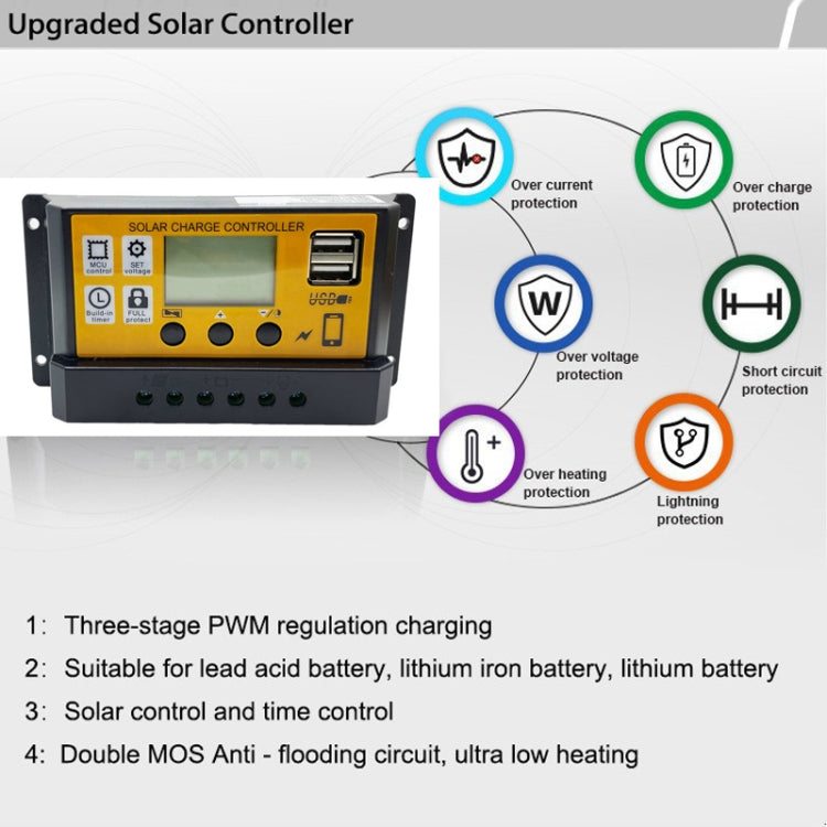 10A 12V/24V Simple Solar Controller Light Time Control Solar Panel Regulator Controller With USB - Others by buy2fix | Online Shopping UK | buy2fix