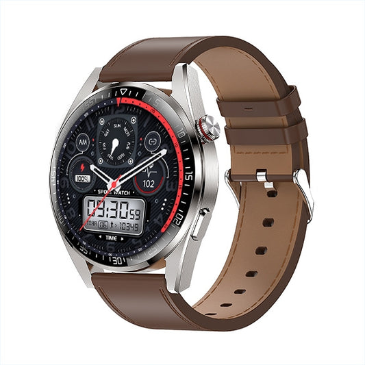 1.43 inch AMOLED Screen Smartwatch Heart Rate Blood Pressure Monitoring Bluetooth Talking Sports Watch, Color: Silver Leather Strap - Smart Watches by buy2fix | Online Shopping UK | buy2fix