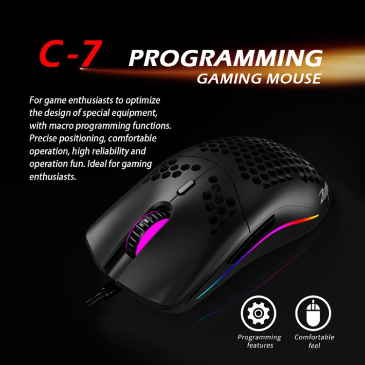 ZELOTES C7 7-buttons RGB Lighting Hollow Computer Office Wired Mouse(Black) - Wired Mice by ZELOTES | Online Shopping UK | buy2fix