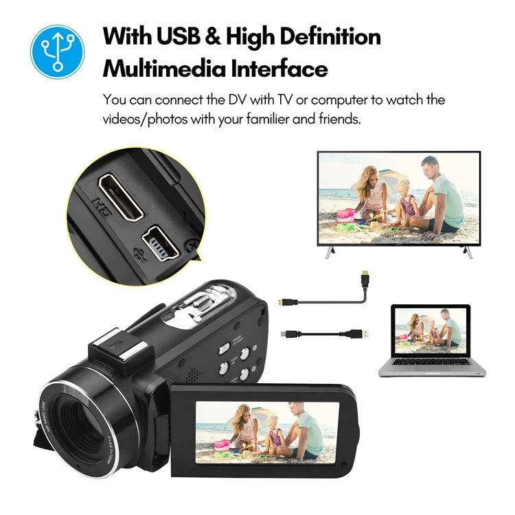 4K  Digital Video Camera 3 Inch IPS Touch Screen 56MP 18X Digital Zoom WiFi Camcorder, Spec: Set 3 - Video Cameras by buy2fix | Online Shopping UK | buy2fix