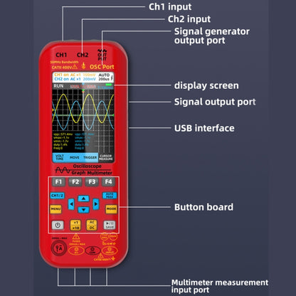 BSIDE O9 Digital Handheld Dual Channel 50MHz Oscilloscope Signal Source Multimeter, Spec: With Dual Oscilloscope Probe (Red) - Digital Multimeter by BSIDE | Online Shopping UK | buy2fix