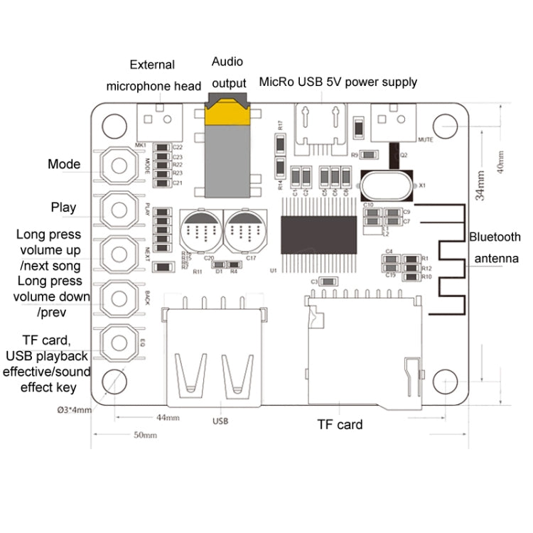 Bluetooth MP3 Decoder Module Audio Receiver Board Decoder Playback With USB TF Card Preamp Output - Breadboard / Amplifier Board by buy2fix | Online Shopping UK | buy2fix