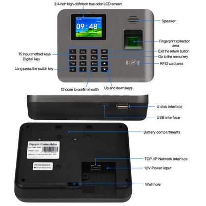 Realand AL325D Fingerprint Time Attendance with 2.4 inch Color Screen & ID Card Function & WiFi & Battery - Attendance System by Realand | Online Shopping UK | buy2fix