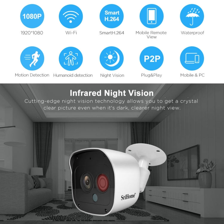 SriHome NVS002 1080P 6-Channel NVR Kit Wireless Security Camera System, Support Humanoid Detection / Motion Detection / Night Vision, AU Plug - Security by SriHome | Online Shopping UK | buy2fix