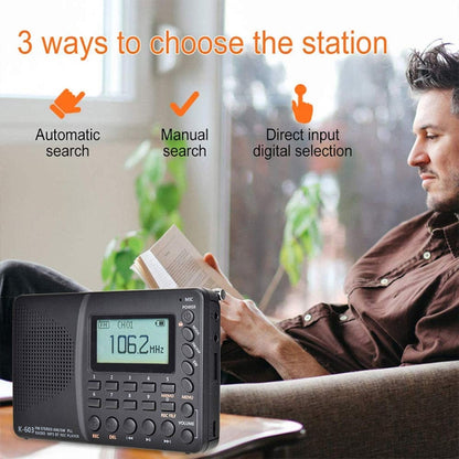 K-603 Portable FM / AM / SW Full Band Stereo Radio, Support BT & TF Card (Black) - Consumer Electronics by buy2fix | Online Shopping UK | buy2fix