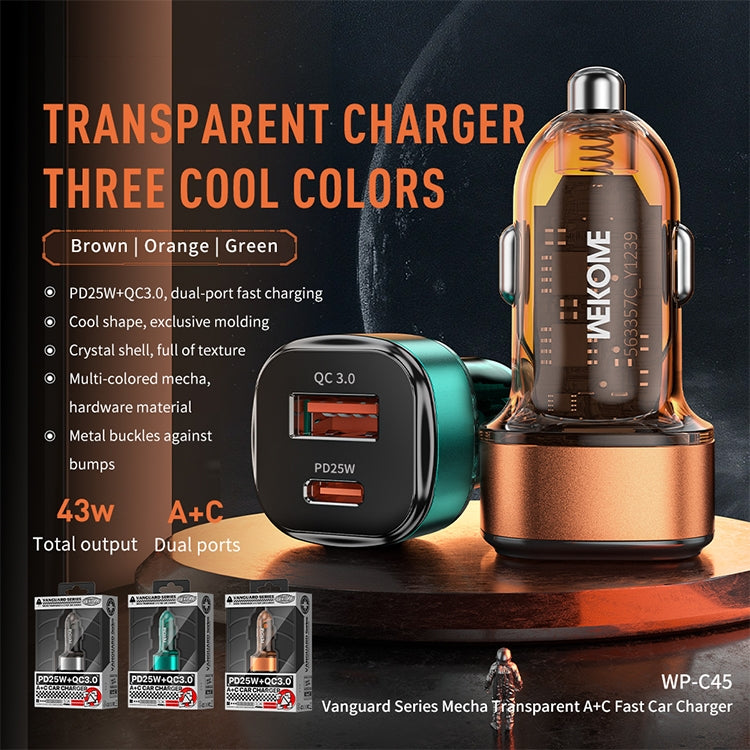 WK WP-C45 Vanguard Series Mecha Transparent USB+Type-C Fast Car Charger (Green) - Car Charger by WK | Online Shopping UK | buy2fix