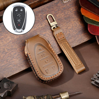 For Chevrolet 5-button Hallmo Car Cowhide Leather Key Protective Cover Key Case(Brown) - Car Key Cases by Hallmo | Online Shopping UK | buy2fix