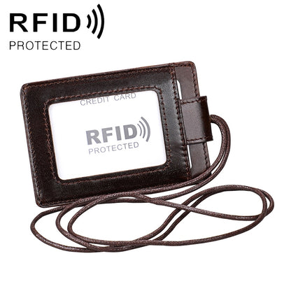 KB153 Antimagnetic RFID Leather Card Holder ID Card Badge with Lanyard(Coffee) - Home & Garden by buy2fix | Online Shopping UK | buy2fix