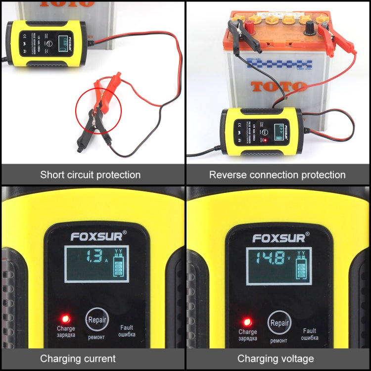 FOXSUR 12V 6A Intelligent Universal Battery Charger for Car Motorcycle, Length: 55cm, US Plug(Yellow) - In Car by FOXSUR | Online Shopping UK | buy2fix