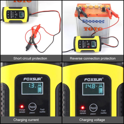 FOXSUR 12V 6A Intelligent Universal Battery Charger for Car Motorcycle, Length: 55cm, US Plug(Yellow) - In Car by FOXSUR | Online Shopping UK | buy2fix