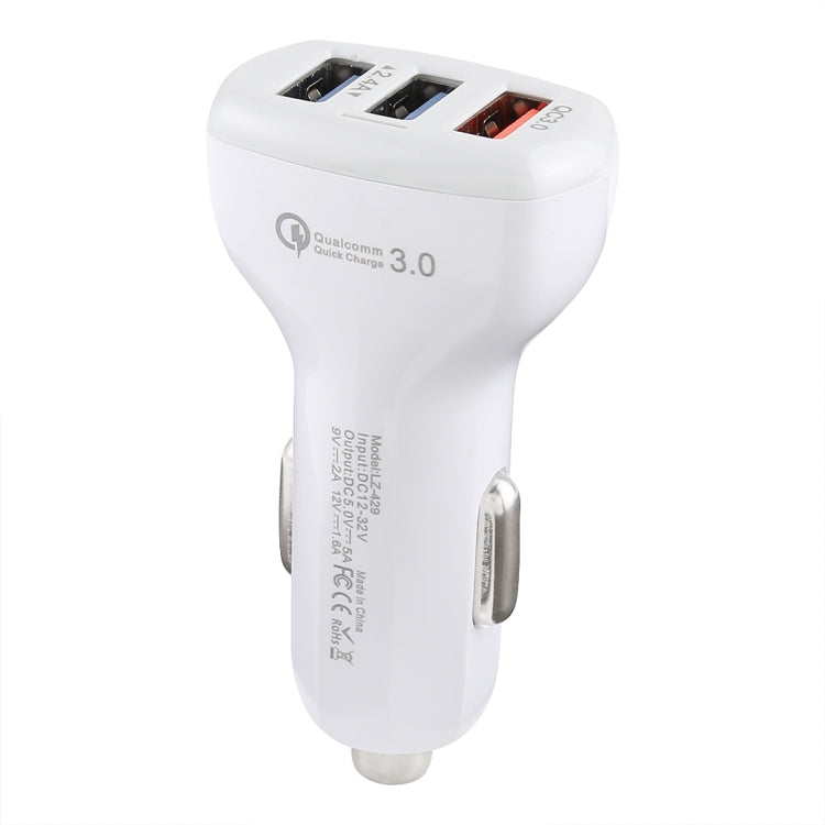 LZ-429 QC3.0 2.4A Three USB Ports Smart Quick Car Charger(White) - In Car by buy2fix | Online Shopping UK | buy2fix