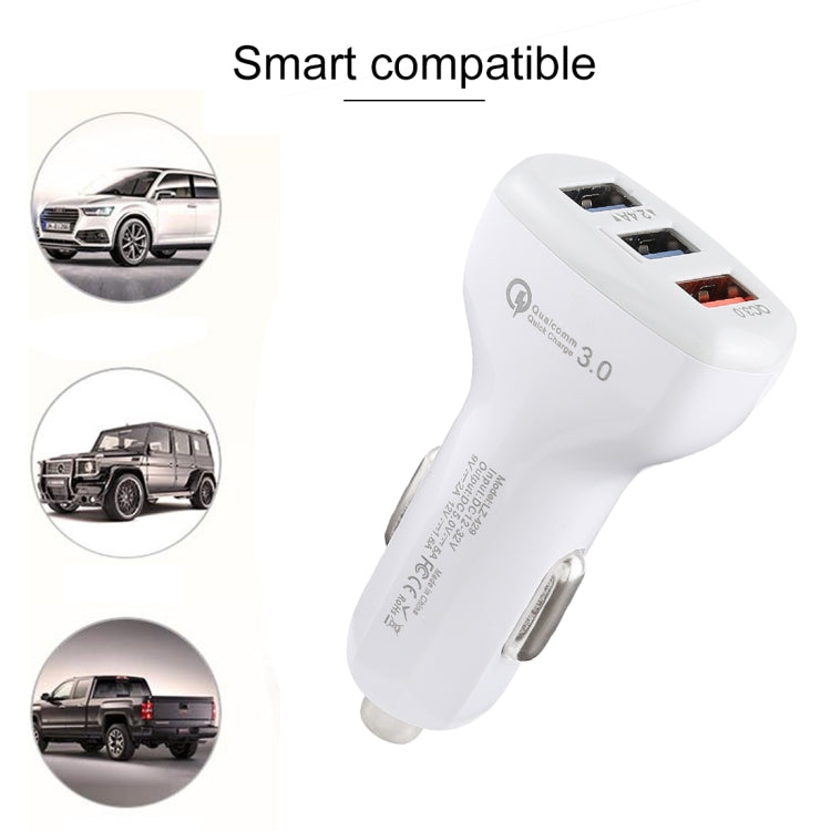 LZ-429 QC3.0 2.4A Three USB Ports Smart Quick Car Charger(White) - In Car by buy2fix | Online Shopping UK | buy2fix