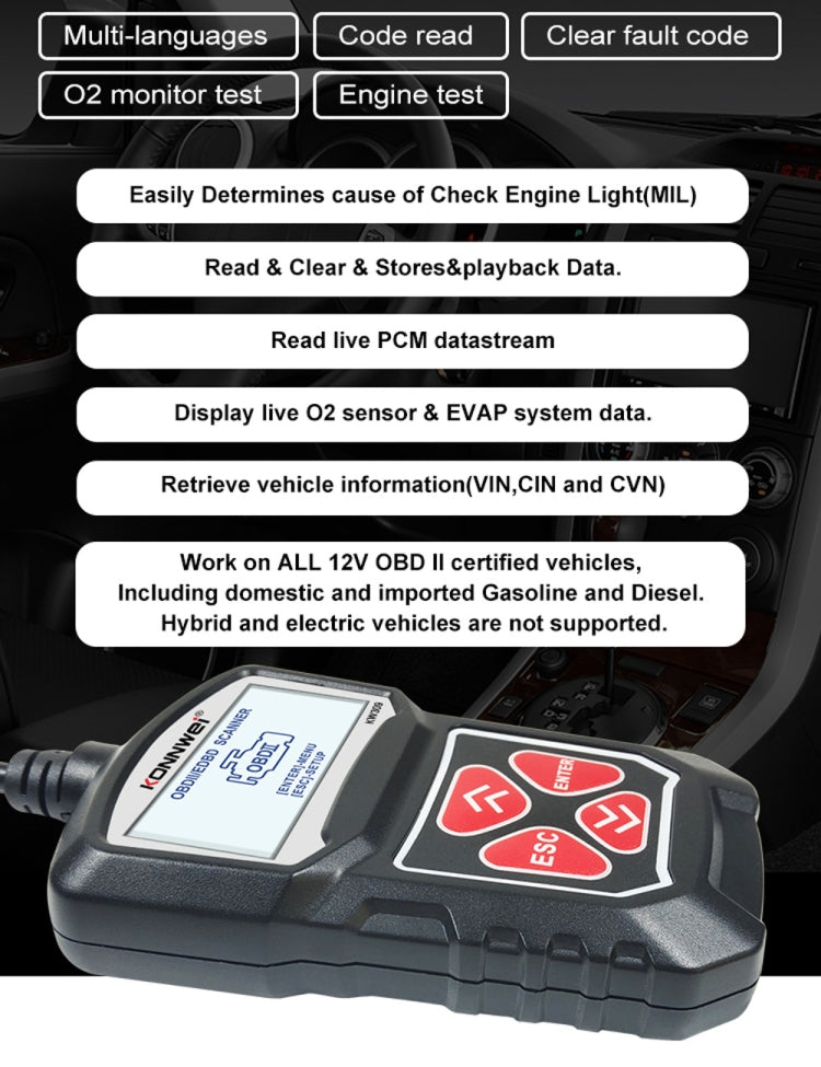 KONNWEI KW309 V309 V310 MS309 Code Reader OBD2 Scanner Diagnostic Tool(Black) - In Car by KONNWEI | Online Shopping UK | buy2fix