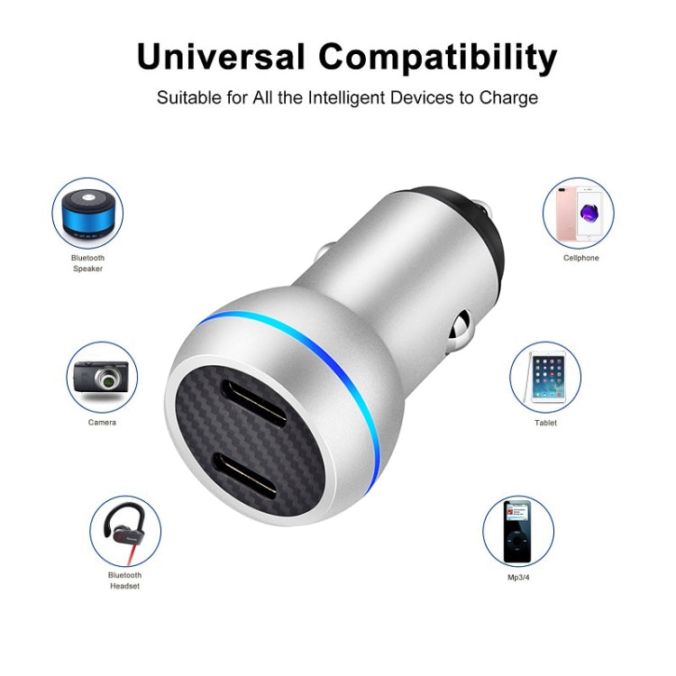ACC-580 PD 40W Dual Type-C / USB-C Ports Fast Charging Car Charger(Silver) - In Car by buy2fix | Online Shopping UK | buy2fix