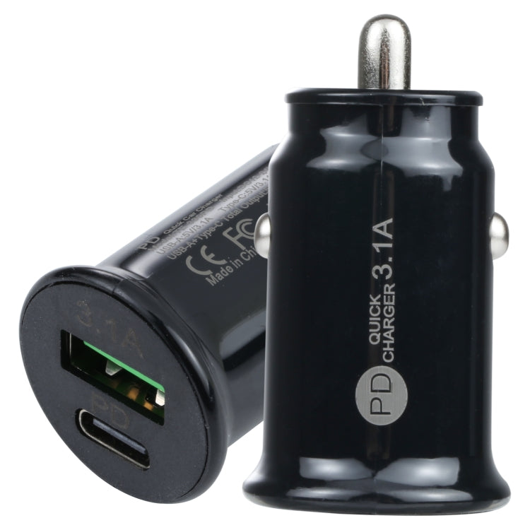 TE-339PD 3.1A PD USB-C / Type-C + USB Interface Mini Fast Charging Car Charger(Black) - Car Charger by buy2fix | Online Shopping UK | buy2fix