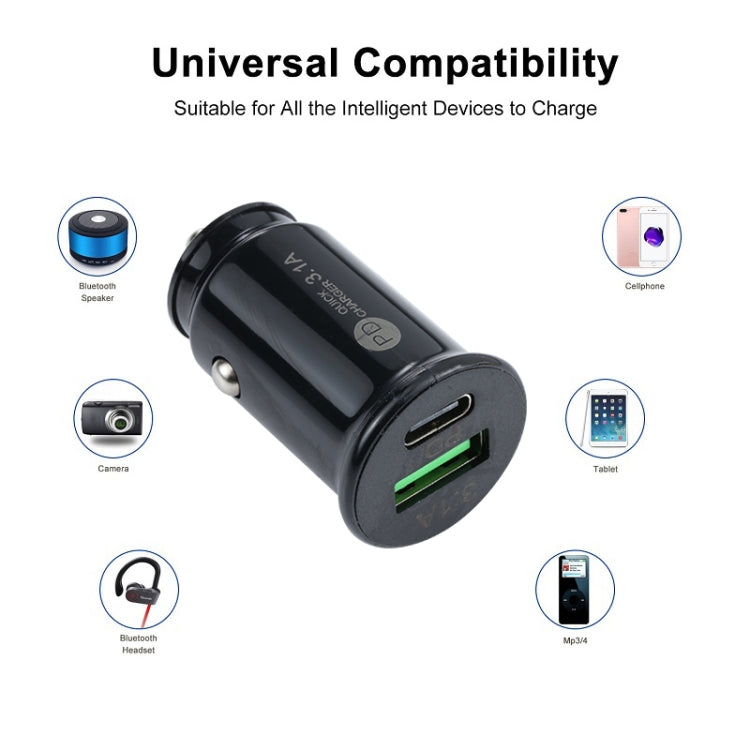 TE-339PD 3.1A PD USB-C / Type-C + USB Interface Mini Fast Charging Car Charger(Black) - Car Charger by buy2fix | Online Shopping UK | buy2fix