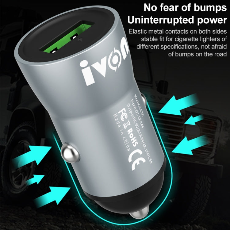 IVON CC39 18W 3.1A QC 3.0 USB Car Charger + 1m USB to Micro USB Fast Charge Data Cable Set - Car Charger by IVON | Online Shopping UK | buy2fix