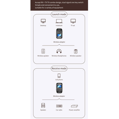 T-14 Bluetooth 5.0 2 In 1 LCD Digital Display Bluetooth Adapter Receiver Transmitter(Black) - Bluetooth Adapters by buy2fix | Online Shopping UK | buy2fix