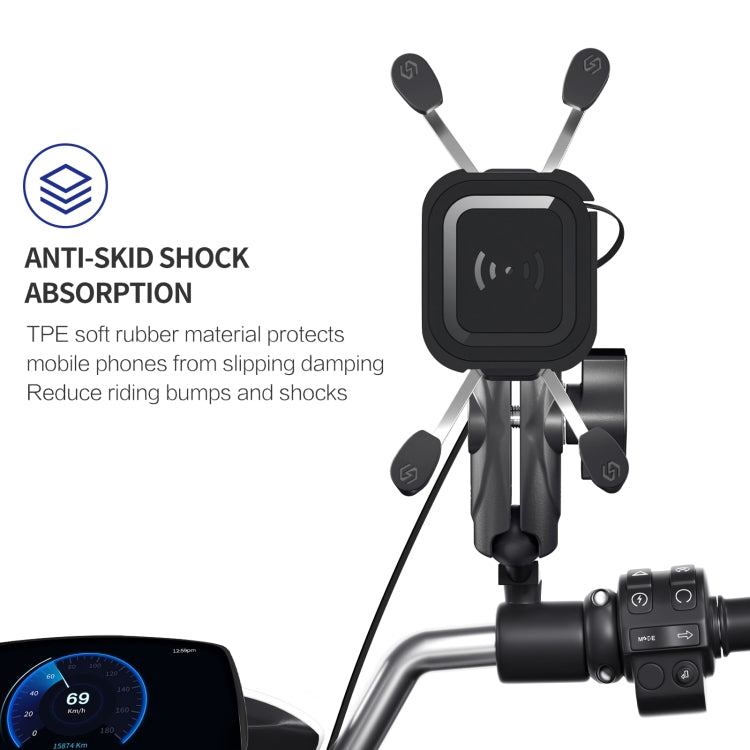 ZH-1558B2 Motorcycle Rear Mirror X-shape Aluminum Alloy Qi Wireless Charging Phone Holder - In Car by buy2fix | Online Shopping UK | buy2fix