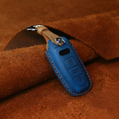 For Audi Series Car Cowhide Leather Key Protective Cover Key Case, C Version 2018 and Above (Blue) -  by buy2fix | Online Shopping UK | buy2fix