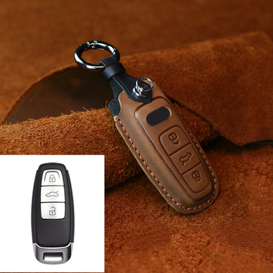 For Audi Series Car Cowhide Leather Key Protective Cover Key Case, C Version 2018 and Above (Brown) - In Car by buy2fix | Online Shopping UK | buy2fix