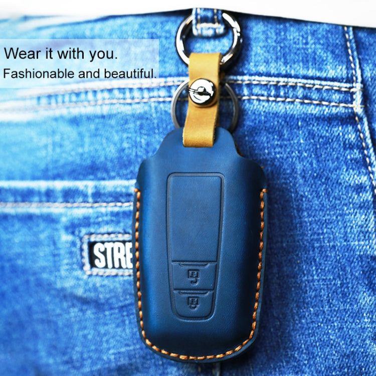 For Toyota Car Cowhide Leather Key Protective Cover Key Case, Two Keys Version(Blue) -  by buy2fix | Online Shopping UK | buy2fix