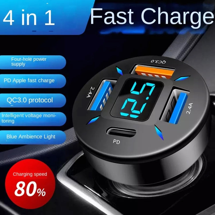 2pcs 4 in 1 USB 4.8A Digital Display Car Charger - In Car by buy2fix | Online Shopping UK | buy2fix