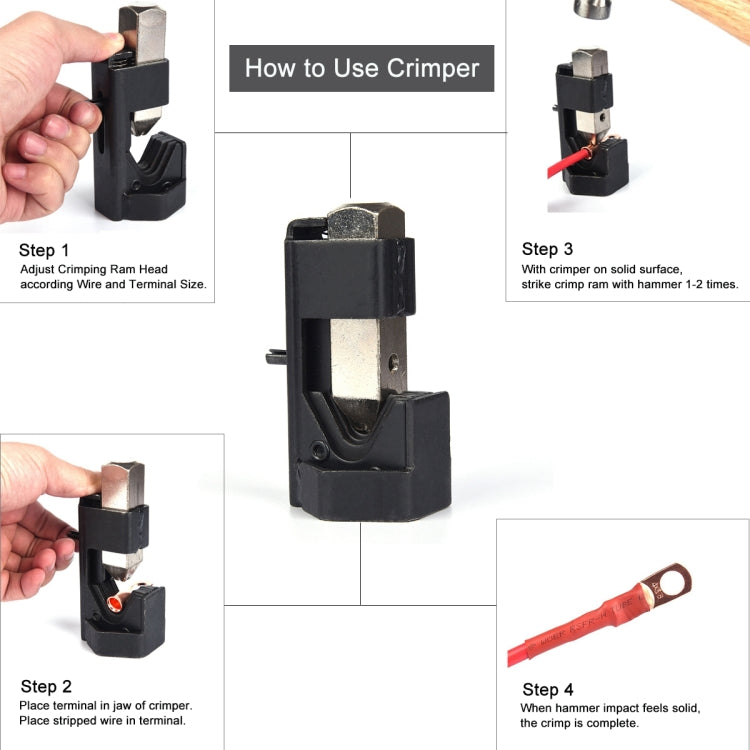 Car Battery Cable Hammer Crimper Hammer Lug Crimper Tool Pliers with T2 Copper 6 x 3/8 Heavy-duty Cold-pressed Wire Terminals - In Car by buy2fix | Online Shopping UK | buy2fix