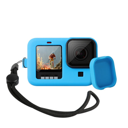 For GoPro HERO10 Black / HERO9 Black Silicone Protective Case Cover with Wrist Strap & Lens Cover(Blue) - DJI & GoPro Accessories by buy2fix | Online Shopping UK | buy2fix