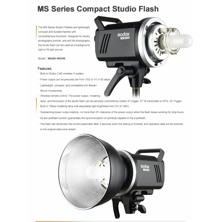 Godox MS300 Studio Flash Light 300Ws Bowens Mount Studio Speedlight(US Plug) - Camera Accessories by Godox | Online Shopping UK | buy2fix