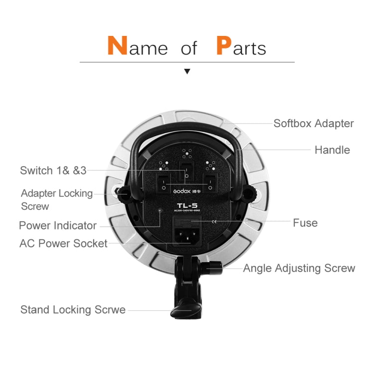 Godox TL-5 5 in 1 E27 Socket Tricolor Bulb Light Lamp Head Mount(AU Plug) -  by Godox | Online Shopping UK | buy2fix