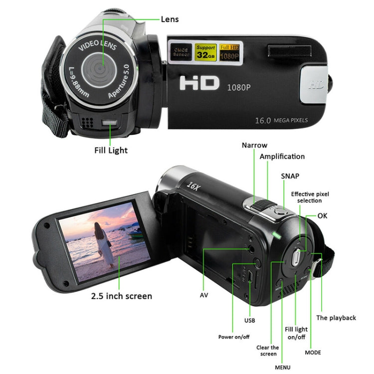 16X Digital Zoom HD 16 Million Pixel Home Travel DV Camera, AU Plug (Black) - Consumer Electronics by buy2fix | Online Shopping UK | buy2fix
