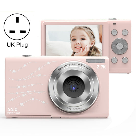 DC402 2.4 inch 44MP 16X Zoom 2.7K Full HD Digital Camera Children Card Camera, UK Plug (Pink) - Consumer Electronics by buy2fix | Online Shopping UK | buy2fix