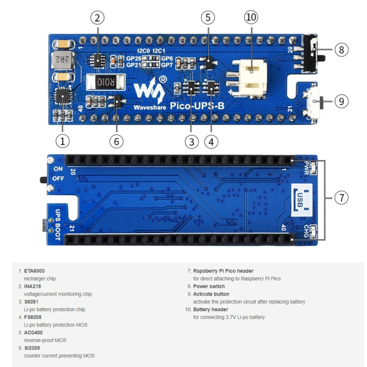 Waveshare UPS Module Uninterruptible Power Supply 600mAh Li-Po Battery Module Stackable Board for Raspberry Pi Pico - Modules Expansions Accessories by WAVESHARE | Online Shopping UK | buy2fix