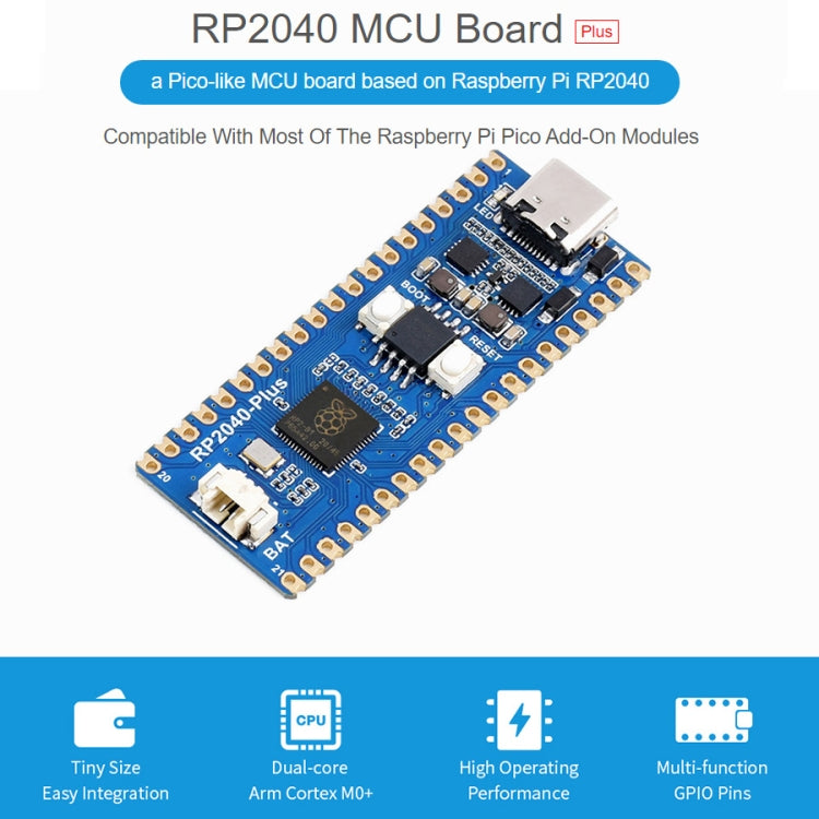 Waveshare RP2040-Plus Pico-like MCU Board Based on Raspberry Pi MCU RP2040, with Pinheader - Modules Expansions Accessories by WAVESHARE | Online Shopping UK | buy2fix