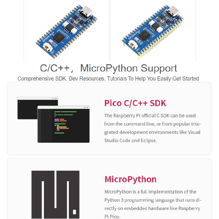 Waveshare RP2040-Plus Pico-like MCU Board Based on Raspberry Pi MCU RP2040, with Pinheader - Modules Expansions Accessories by WAVESHARE | Online Shopping UK | buy2fix