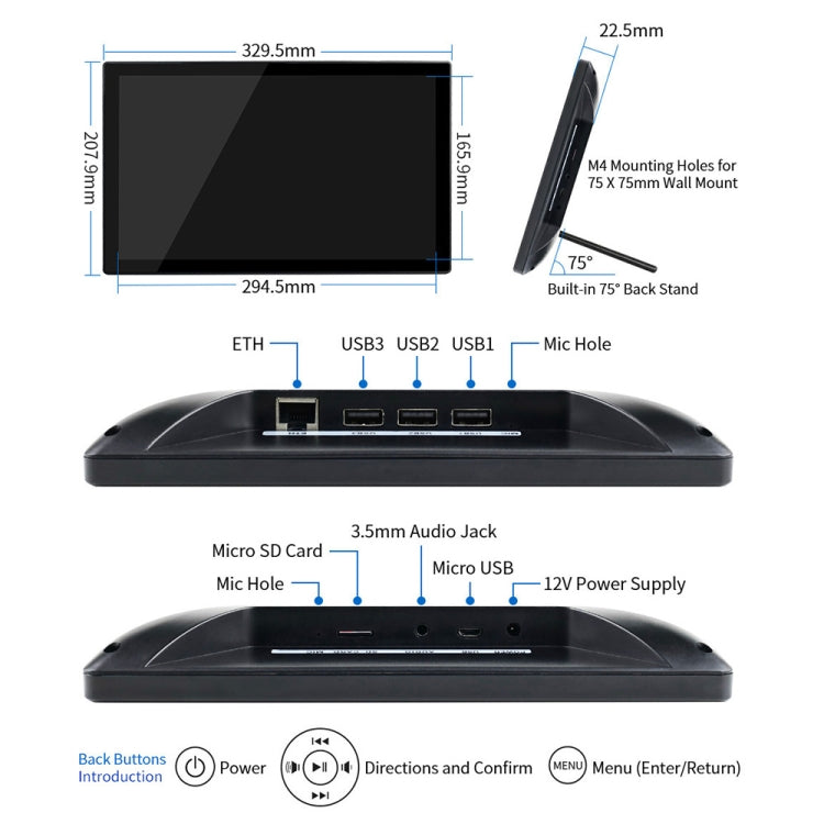 Waveshare 13.3 inch Magic Mirror, Voice Assistant, Touch Control(EU Plug) - Consumer Electronics by WAVESHARE | Online Shopping UK | buy2fix