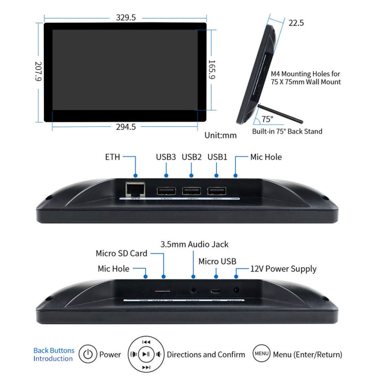 Waveshare 13.3 inch Mini-Computer Powered by Raspberry Pi 3A+, HD Touch Screen(US Plug) - Consumer Electronics by WAVESHARE | Online Shopping UK | buy2fix