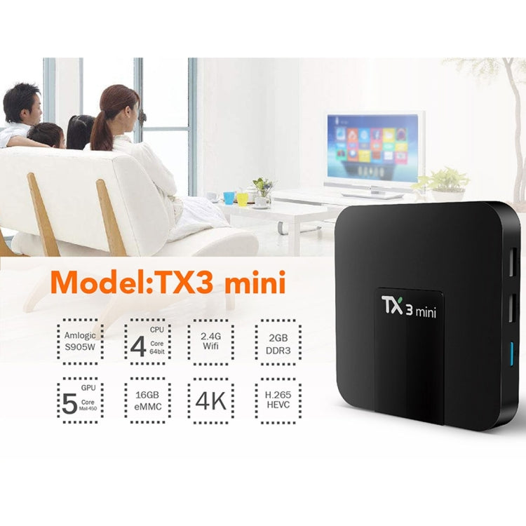 TX3 Mini 4K*2K Display HD Smart TV BOX Player with Remote Controller, Android 7.1 OS Amlogic S905W up to 2.0 GHz, Quad core ARM Cortex-A53, RAM: 2GB DDR3, ROM: 16GB, Supports WiFi & TF & AV In & DC In, AU Plug(Black) - Consumer Electronics by buy2fix | Online Shopping UK | buy2fix