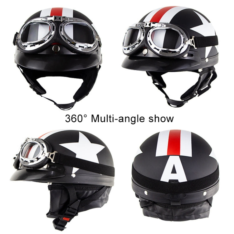 Soman Electromobile Motorcycle Half Face Helmet Retro Harley Helmet with Goggles(Matte Black Maple Leaf) -  by SOMAN | Online Shopping UK | buy2fix