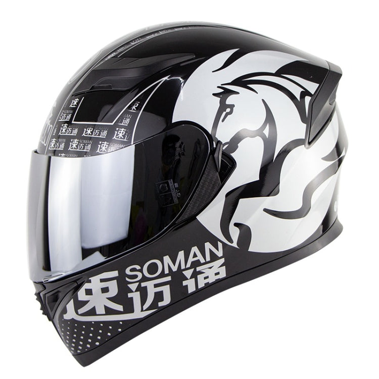 Soman SM-960 Motorcycle Electromobile Full Face Helmet Double Lens Protective Helmet(Silver with Silver Lens) -  by SOMAN | Online Shopping UK | buy2fix