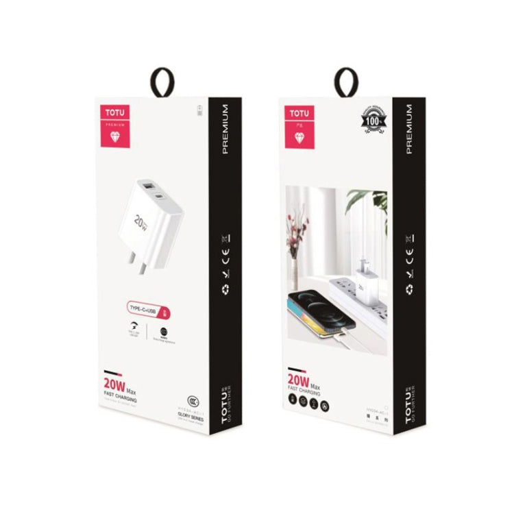 TOTUDESIGN CACQ-015 Glory Series 20W Type-C / USB-C + USB Fast Charging Travel Charger Power Adapter, UK Plug(White) - USB Charger by TOTUDESIGN | Online Shopping UK | buy2fix