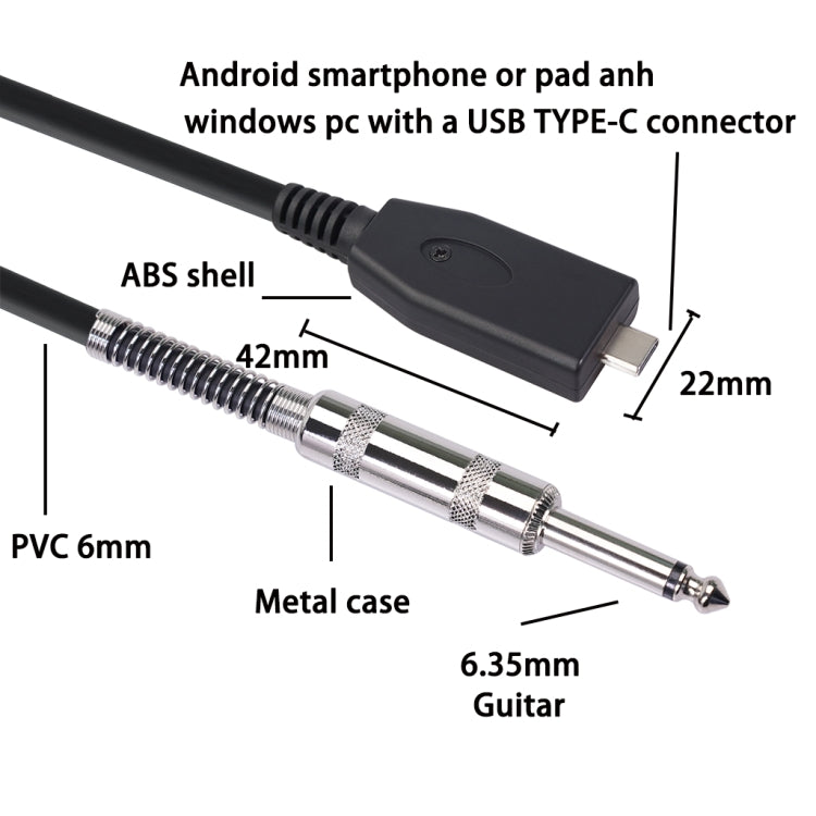 TY48S USB-C / Type-C to 6.35mm Electric Guitar Recording Cable, Cable Length:2m - Consumer Electronics by buy2fix | Online Shopping UK | buy2fix