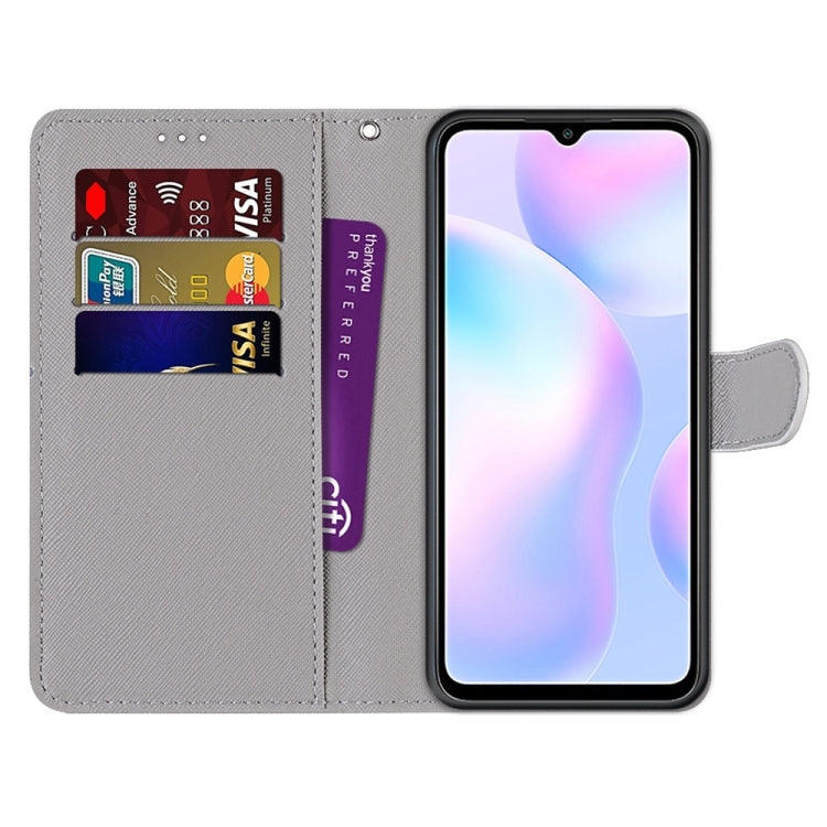 For Xiaomi Redmi 9A Coloured Drawing Cross Texture Horizontal Flip PU Leather Case with Holder & Card Slots & Wallet & Lanyard(Pink Green Leaf) - Xiaomi Cases by buy2fix | Online Shopping UK | buy2fix