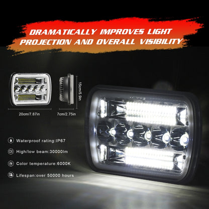 7 inch(5X7)/(7X6) H4 DC 9V-30V 30000LM 200W Car Square Shape LED Headlight Lamps for Jeep Wrangler, with Angel Eye - In Car by buy2fix | Online Shopping UK | buy2fix