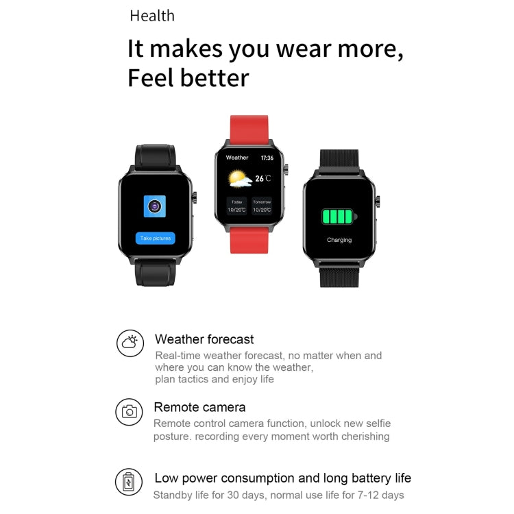 E86 1.7 inch TFT Color Screen IP68 Waterproof Smart Watch, Support Blood Oxygen Monitoring / Body Temperature Monitoring / AI Medical Diagnosis, Style: Leather Strap(Black) - Smart Wear by buy2fix | Online Shopping UK | buy2fix