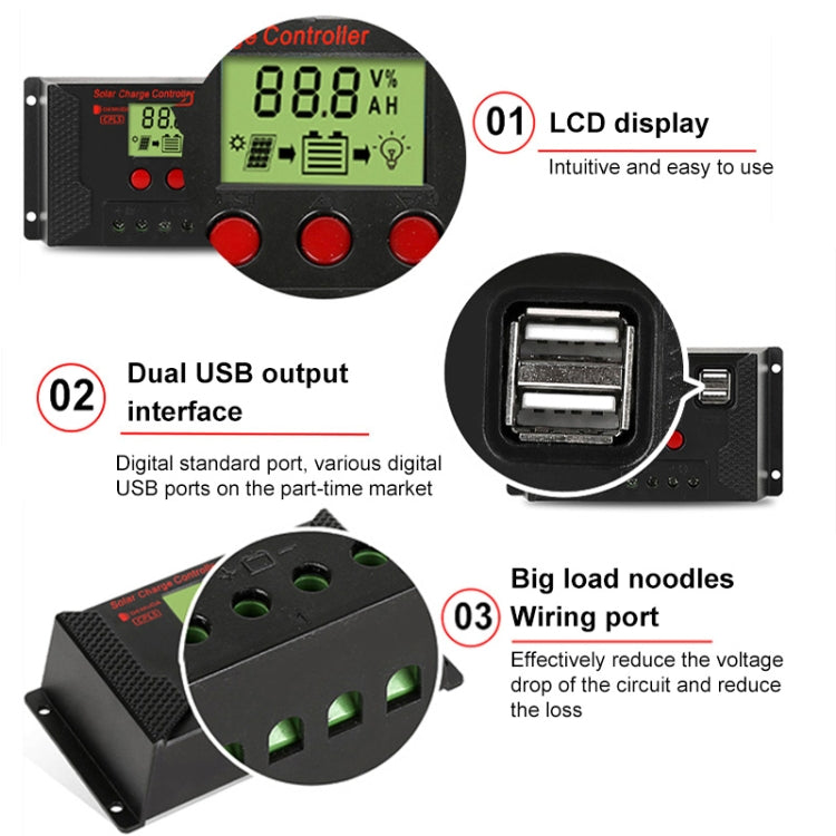 PWM Solar Controller 12V / 24V Lithium Battery Charging Photovoltaic Panel Charging Street Light Controller with Dual USB Output, Model:CPLS-10A - Consumer Electronics by buy2fix | Online Shopping UK | buy2fix